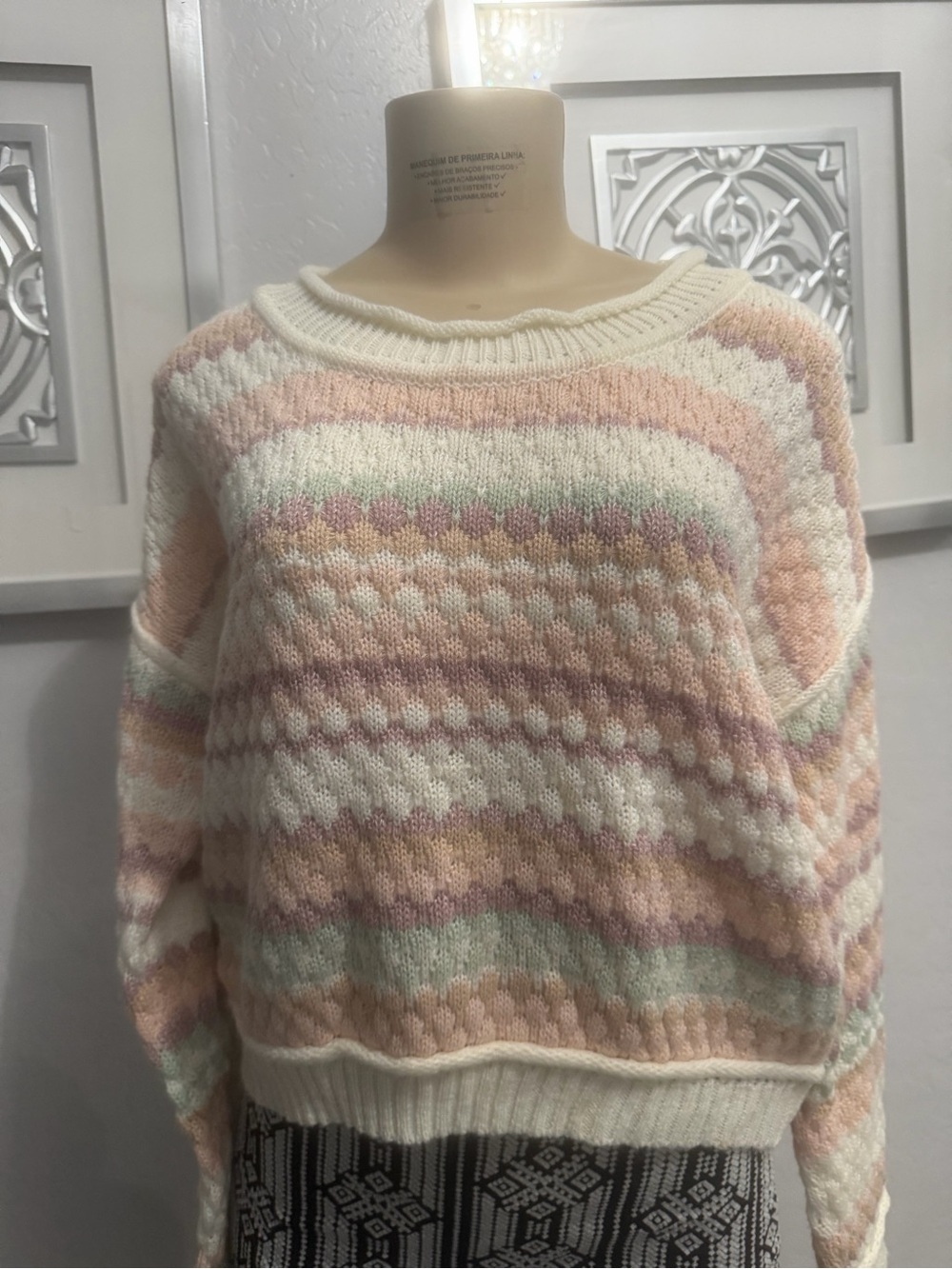 Cloud Chaser Cream Sweater with Pastel Pink & Mint Stripes